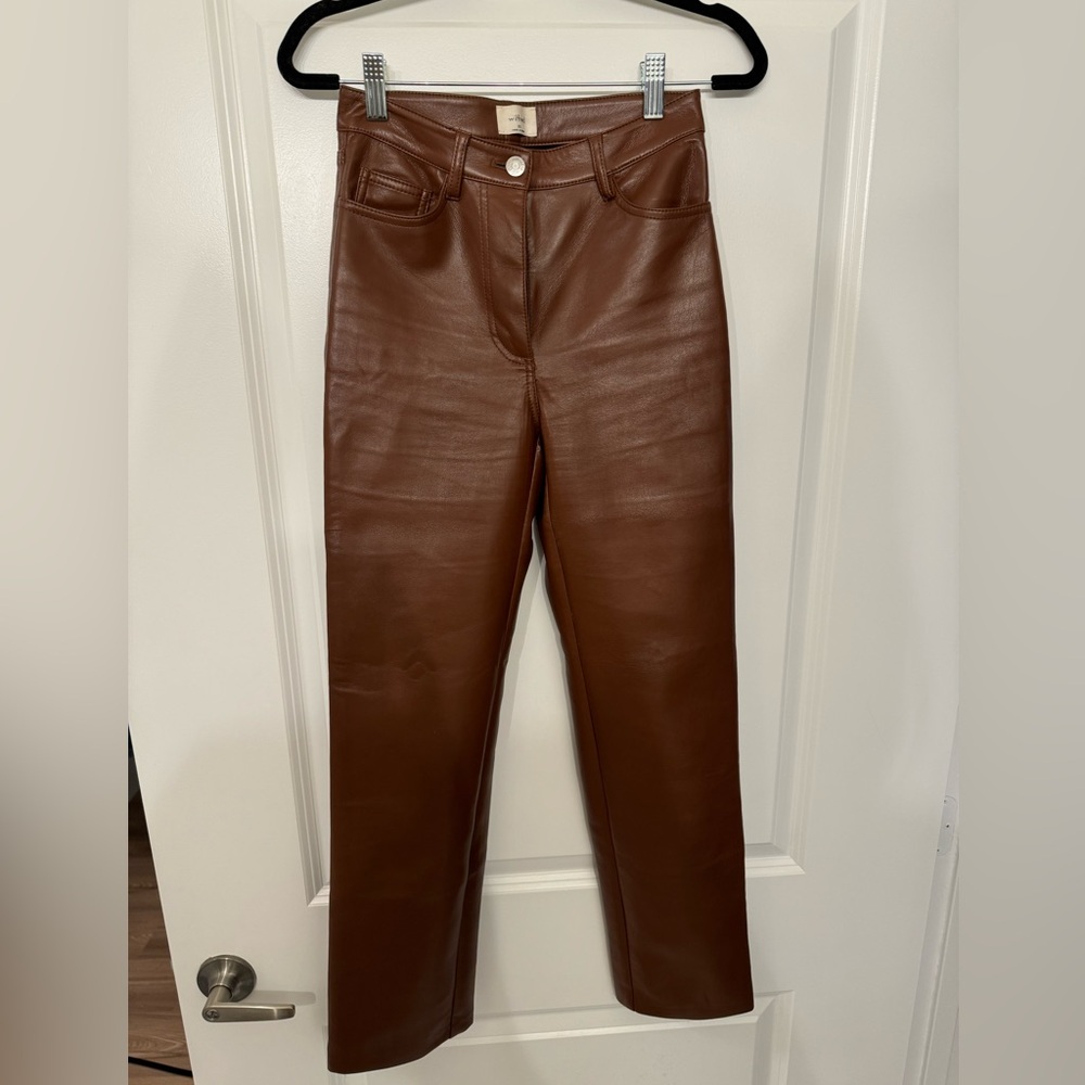 Brown Faux leather pants aritzia